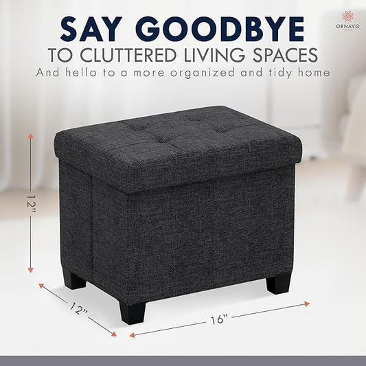 Ornavo Home Storage Ottoman Small Rectangle Ottoman with Legs, Foot Rest Stool Seat, Load up to 600 LB, for Living Room, Bedroom, Home Office, Dorm - 12 x 16 x 12, Black