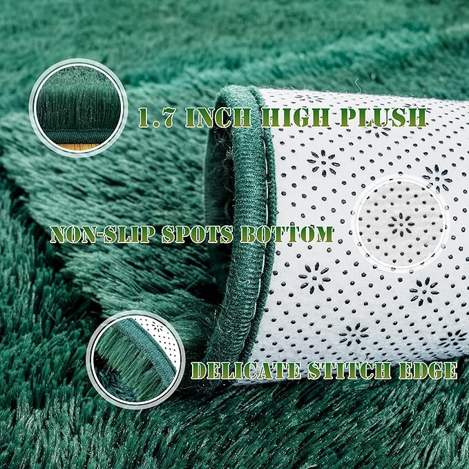 8x10 Large Area Rugs for Living Room, Ultra Fluffy Shag Rug for Bedroom, Modern Plush Soft Carpet for Girls Boys Kids Room Dorm Fuzzy Non Slip Rug for Home Decor Aesthetic, Dark Green