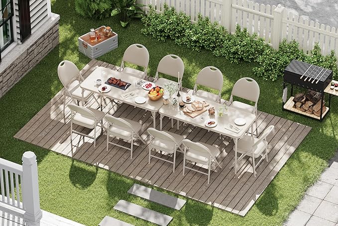 5-Piece Rectangle Folding Table and Chairs Set, Foldable Portable Card Table and Chairs, Scratch & Stain Resistant Tabletop, for Dining Room, Living Room, Office, Camping, Gatherings, Beige