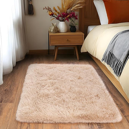 Small Area Rug, 2x3 Rug for Bedroom Shaggy Throw Rugs for Dorm Rug, Soft Shag Carpet for Kids Room, Plush Comfy Fluffy Bedside Rug for Home Decor Aesthetic, Camel