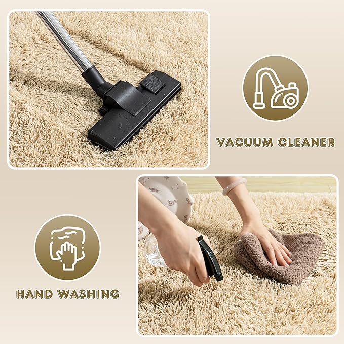 Ultra Fluffy Rug for Living Room Bedroom, 5x7 Fuzzy Large Area Rug for Living Room, Plush Soft Shag Carpet for Girl Boy Kids, Non Slip Rug Modern Indoor Home Decor Aesthetic, Camel