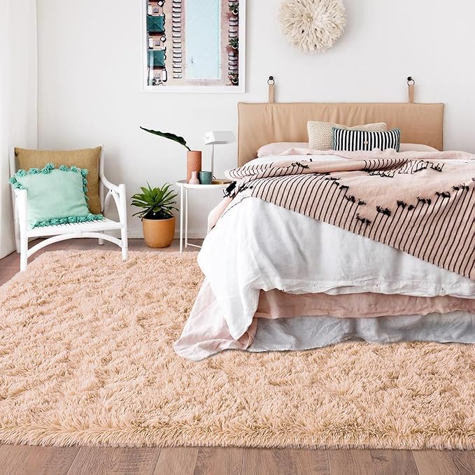 8x10 Area Rug for Living Room, Ultra Soft Large Shag Rug for Bedroom, Upgrade Non-Slip Plush Modern Fluffy Carpet for Kids Boys Girls Room Home Decor Aesthetic, Camel