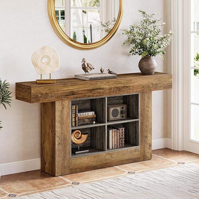 LITTLE TREE 63-Inch Farmhouse Console Table, Long Narrow Sofa Table with Storage, Entryway Table Behind Couch, Large Foyer Table for Living Room, Hallway (Vintage Brown)