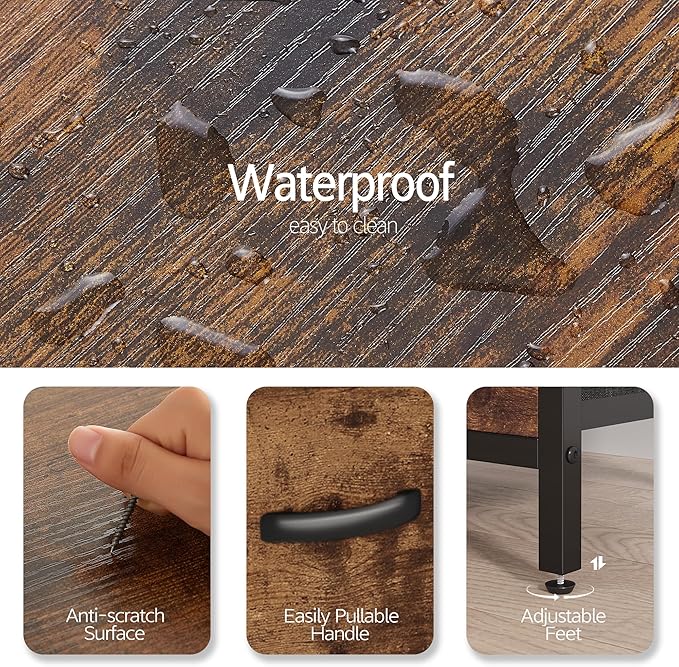 Vagusicc Nightstand Set of 2 with Charging Station, End Table Bedside Table with Power Outlet & USB Ports, Side Table with 2 Fabric Drawers for Bedroom, Living Room, Rustic Brown