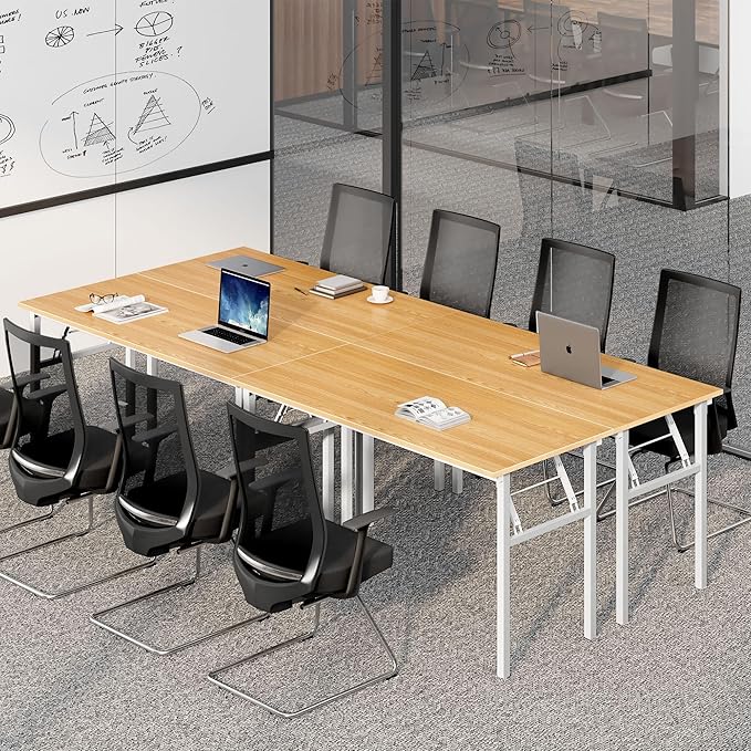 Need Home Office Desk Large Computer Desk 60 inch Sturdy Table Foldable Desk Gaming Computer Table No Assembly Required, Teak&White Frame AC5BW(152.4 * 60)