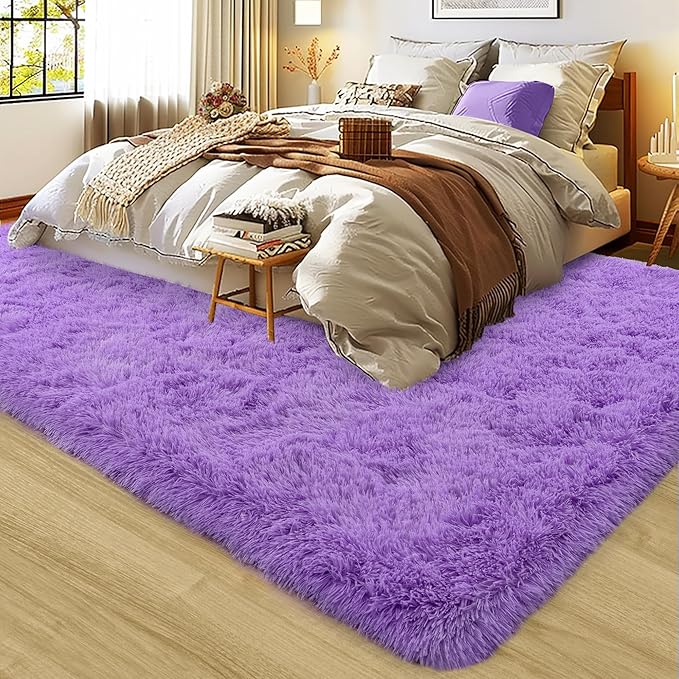 8x10 Large Area Rugs for Living Room, Ultra Fluffy Shag Rug for Bedroom, Modern Plush Soft Carpet for Girls Boys Kids Room Dorm Fuzzy Non Slip Rug for Home Decor Aesthetic, Purple