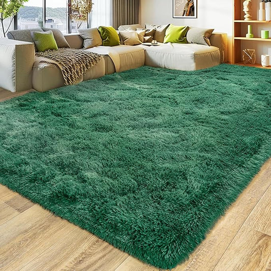 8x10 Large Area Rugs for Living Room, Ultra Fluffy Shag Rug for Bedroom, Modern Plush Soft Carpet for Girls Boys Kids Room Dorm Fuzzy Non Slip Rug for Home Decor Aesthetic, Dark Green