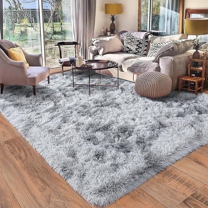 Rugs for Living Room 8x10, Soft Shaggy Modern Shag Area Rug for Bedroom, Upgrade Non-Slip Plush Fluffy Carpet for Kids Boys Girls Room Home Decor Aesthetic, Light Grey