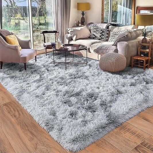 Rugs for Living Room 8x10, Soft Shaggy Modern Shag Area Rug for Bedroom, Upgrade Non-Slip Plush Fluffy Carpet for Kids Boys Girls Room Home Decor Aesthetic, Light Grey