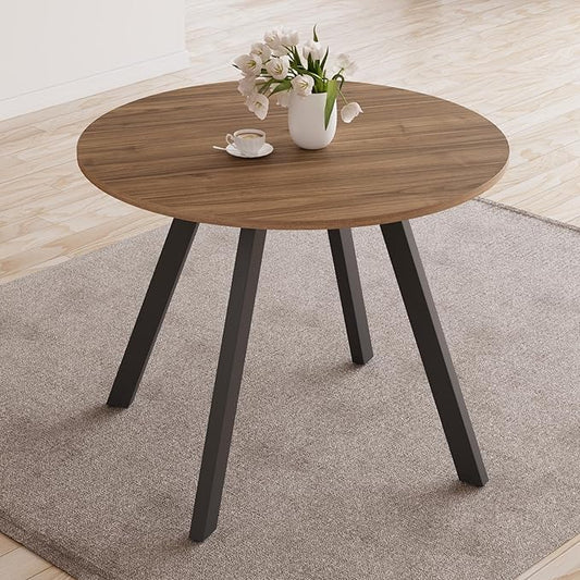 34.6'' Round Dining Table Mid Century Modern Small Round Coffee Table, Saving Space (Walnut Table)