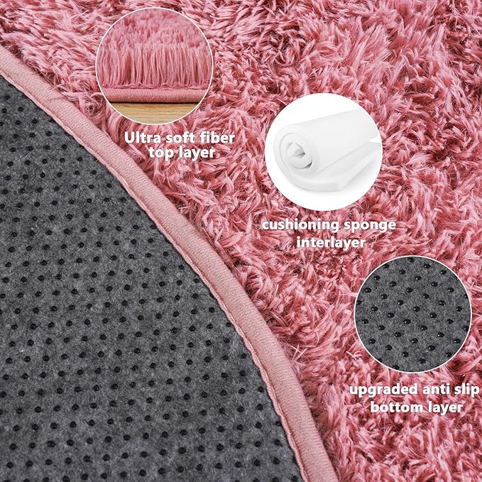 4'x4' Blush Round Rugs for Girls Bedroom, Ultra Soft Fluffy Circle Rug for Kids Room, Cute Shag Rugs for Living Room Playroom Tent Castle Home Decor Rug