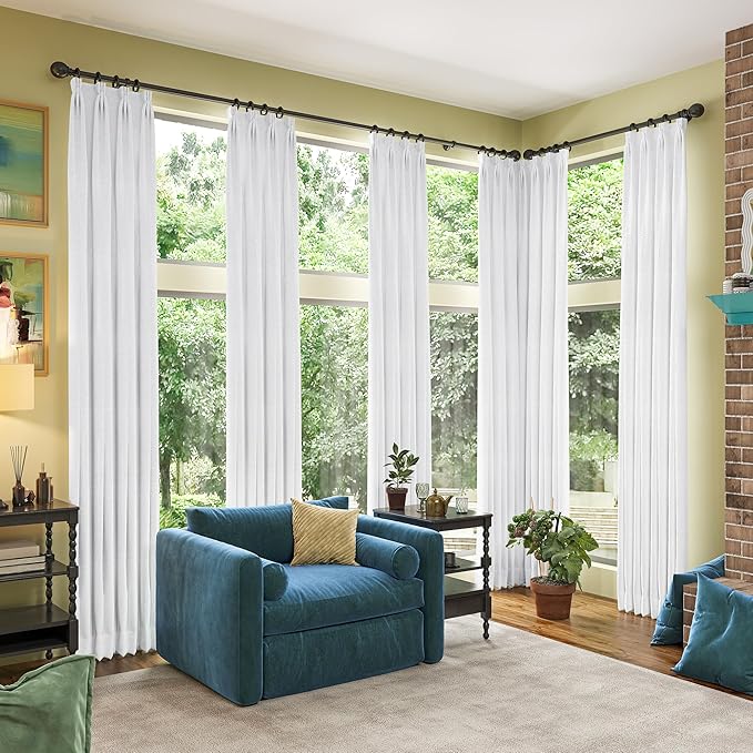 White Blackout Curtains 120 Inches Long Modern Farmhouse Back Tab Pleated Look Window Drapes for Bedroom Living Room 2 Panels 50x120x2