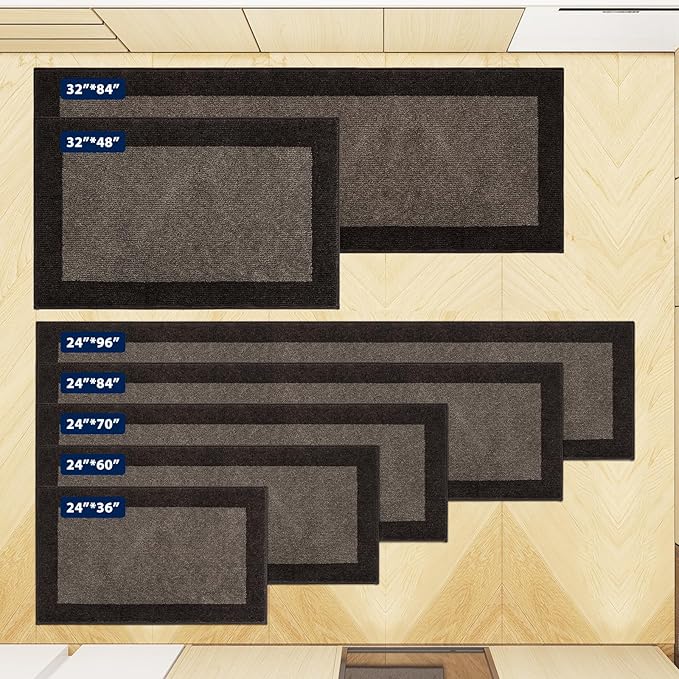 Machine Washable (24" x 36"+ 24" x 60"') Kitchen Rugs Set of 2, Non Slip Kitchen Mats for Floor, Absorbent Entrance Runner Rugs for Bedroom, Hallway, Bathroom, Door (Roll Packing)