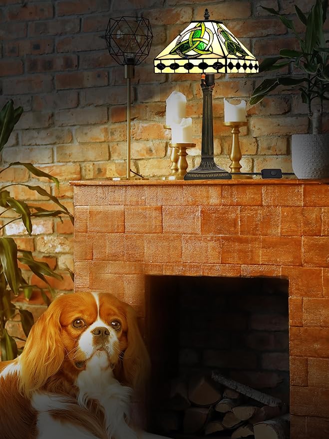 KY&BOSAM Irish Tiffany Table Lamps Round Celtic 17500 Lumens Tiffany Style Lamp Light Stained Glass Desk Lamp Shade E26 Bulb Holder Metal Base Memory Bedroom Living Room Office St Patrick's Day Decor