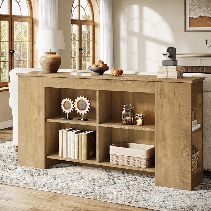 Tribesigns Console Table with Storage, 63" Farmhouse Wooden Entryway Sofa Table, Heavy Duty Console Cabinet for Living Room, Hallway, Entrance, Brown