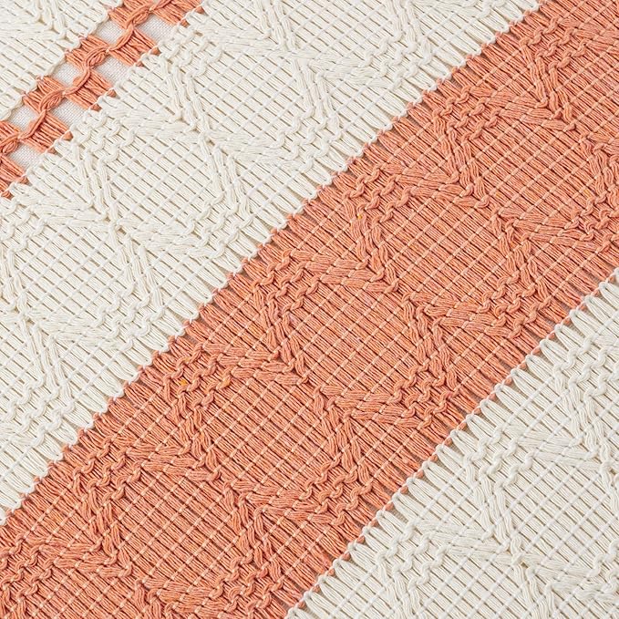 Fancy Homi Set of 2 Boho Coral Decorative Throw Pillow Cover 18x18 Inch for Couch Bed Sofa, Aesthetic Modern Organic Farmhouse Home Decor, Soft Cotton Cute Accent Macrame Woven Cushion Case