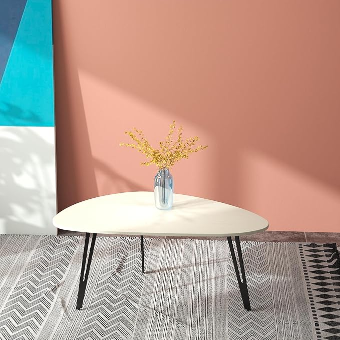 Manora Small Oval Coffee Table White, Modern Coffee Tables for Living Room, Office Coffee Table Small Space, Minimalist Center Table, Tea Table, Easy Assembly