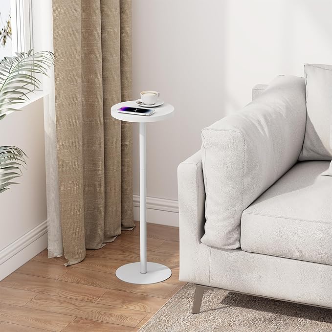 TUTOTAK Tall Round Side Table, Small End Table, Beside Table, Drink Table, Pedestal Side Table, livingroom, White TB01BW065