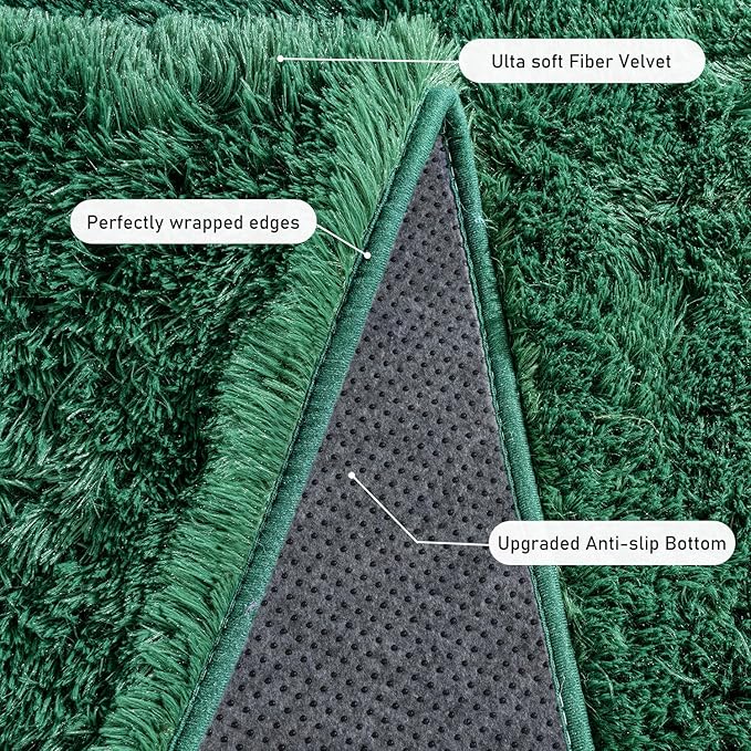 Rugs for Living Room 9x12, Soft Shaggy Modern Shag Area Rug for Bedroom, Upgrade Non-Slip Plush Fluffy Carpet for Kids Boys Girls Room Home Decor Aesthetic, Blackish Green