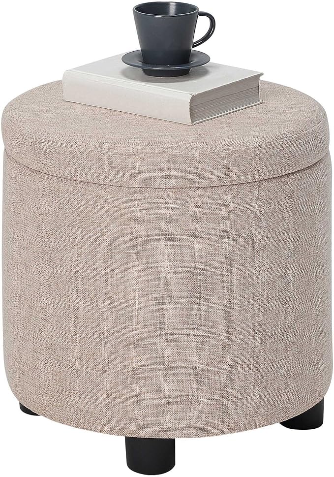 Designs4Comfort Round Accent Storage Ottoman with Reversible Tray Lid