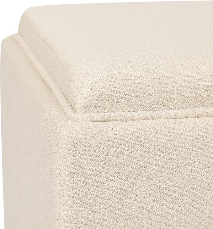 Adeco 17" Beige Square Storage Ottoman with Tray, Modern Cube Ottoman Coffee Table for Dorm, Bedroom (Beige with Tray)