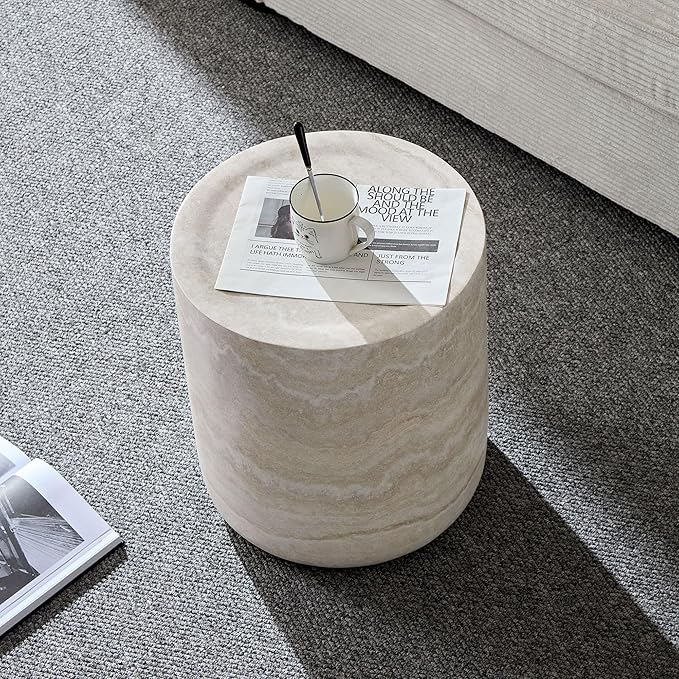 WILLIAMSPACE 15.74" Round End Table with Mars Pattern for Living Room, Modern Drum Circle Fiberglass Side Table for Small Spaces, Nightstand Sofa Table for Bedroom, No Need Assembly (Mars Pattern)