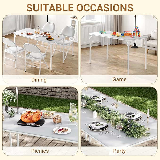 5-Piece Rectangle Folding Table and Chairs Set, Foldable Portable Card Table and Chairs, Scratch & Stain Resistant Tabletop, for Dining Room, Living Room, Office, Camping, Gatherings, Gray
