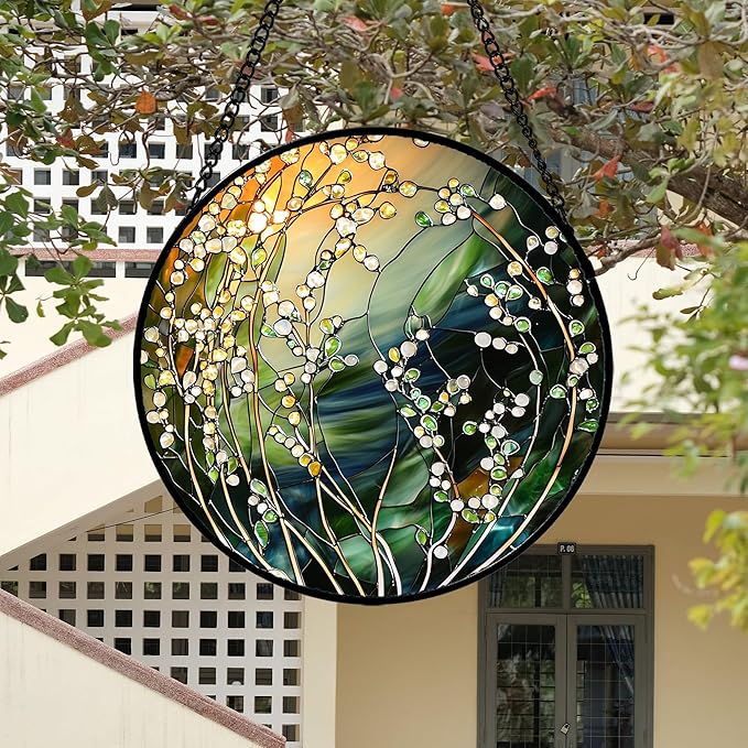 Stained Glass Suncatcher, Yellow Green Gradient Flower Sun Catcher Plants Stain Glass Window Hanging Decoration Mother's Day Birthday Gifts for Women Men Mom and Nana 7.8 in