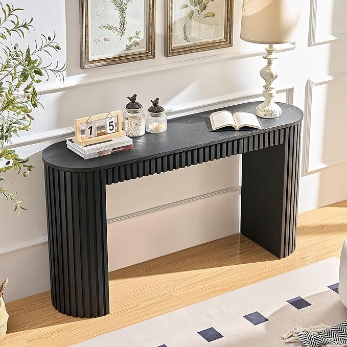 kevinplus 59.05'' Modern Console Table Sofa Table with Drawer Storage for Entryway Living Room, Sturdy Construction, Curved Style, Black