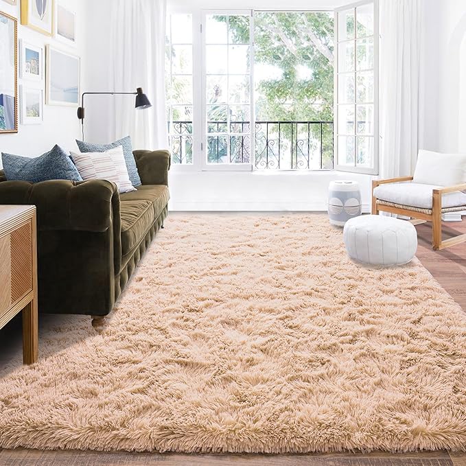 8x10 Area Rug for Living Room, Ultra Soft Large Shag Rug for Bedroom, Upgrade Non-Slip Plush Modern Fluffy Carpet for Kids Boys Girls Room Home Decor Aesthetic, Camel