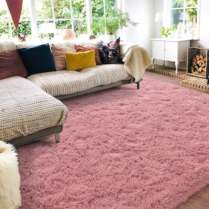 Rugs for Living Room 9x12, Soft Shaggy Modern Shag Area Rug for Bedroom, Upgrade Non-Slip Plush Fluffy Carpet for Kids Boys Girls Room Home Decor Aesthetic, Blush