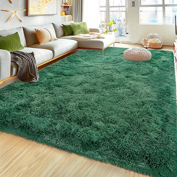 8x10 Large Area Rugs for Living Room, Ultra Fluffy Shag Rug for Bedroom, Modern Plush Soft Carpet for Girls Boys Kids Room Dorm Fuzzy Non Slip Rug for Home Decor Aesthetic, Dark Green