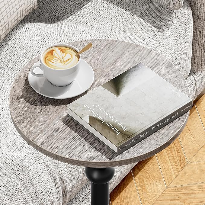 Drink Table, Small Round Side Table for Small Spaces, Modern Accent Round End Tables with Metal Leg, Thickened Wood Pedestal Coffee Tables for Living Room, Bedroom, Narrow Corners,Sofa Couch