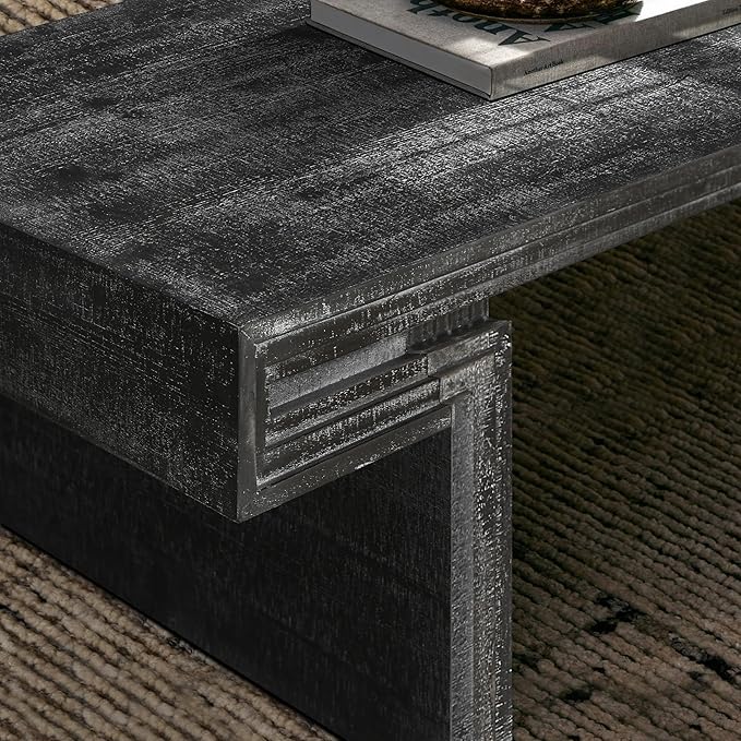 Coffee Table, 48" x 18" Rectangular Rustic Side Table Solid Wood Center Table Versatile Accent End Tea Table for Living Room Apartment, Black