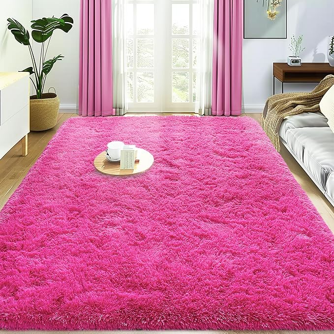 Ultra Fluffy Rug for Living Room Bedroom, 5x7 Fuzzy Large Area Rug for Living Room, Plush Soft Shag Carpet for Girl Boy Kids, Non Slip Rug Modern Indoor Home Decor Aesthetic, Hot Pink