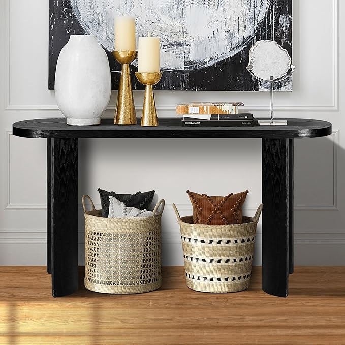kevinplus 60'' Modern Black Console Table Sofa Table for Entryway Living Room, Sturdy Construction, Curved Legs, Black