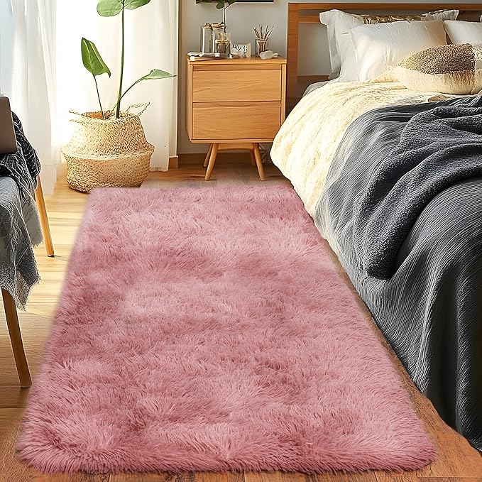 Runner Rugs for Bedroom 2x6 Rug Runners for Hallways Non Slip Soft Shag Bedside Rug, Fluffy Area Rug Throw Rugs for Living Room, Floor Carpet Runner for Nursery Kids Dorm, Blush