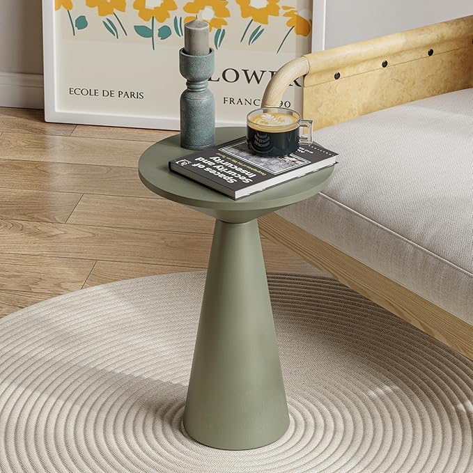 COZAYH Small Pedestal End Table Round Farmhouse Martini Table Wood Plant Stand Rustic Drink Table for Small Space Living Room, Sage Green