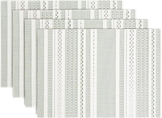 Over&Back Set of 4 Reversible Woven Placemats - Colorful Dining Room Table Mat - UVA/UVB-Proof Polypropylene - Indoor and Outdoor Kitchen and Home Decor - Striped - Green - Rectangle