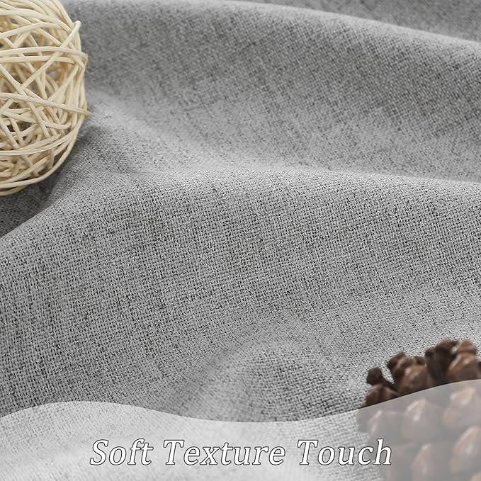 RAIN CITY Grey Linen Curtains 84 Inches Long,100% Blackout Room Darkening Textured Curtains for Bedroom Living Room Thermal Back Tab Rod Pocket Curtains 2 Panels with Hooks 50 x 84