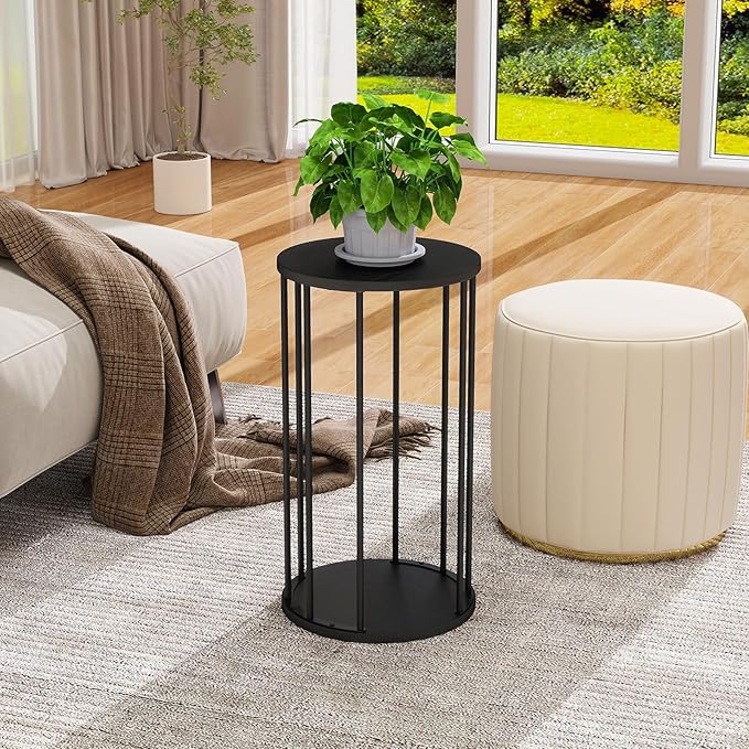 Plant Stand Indoor,small plant stool,Flower Pot Corner stand holder,Mid Century Heavy Duty Metal Tall Home Decor,Modern Round End Table,Small Rustic Display Stand for Living Room,Bedroom(Black,21In)
