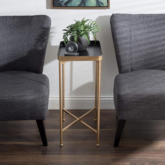 Kate and Laurel Celia Modern Tray Side Table, 18 x 12 x 26, Black and Gold, Foldable Rectangular End Table for Storage and Display