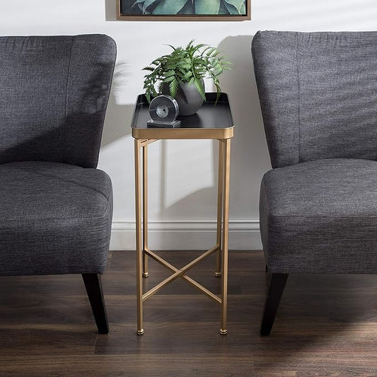 Kate and Laurel Celia Modern Tray Side Table, 18 x 12 x 26, Black and Gold, Foldable Rectangular End Table for Storage and Display
