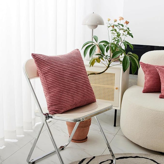 Home Brilliant Lumbar Pillow Covers Rectangle Set of 2 Throw Pillows Striped Corduroy Cushion Covers for Gift Girl's Room Decor, 12 x 20 inch, Dry Rose Pink