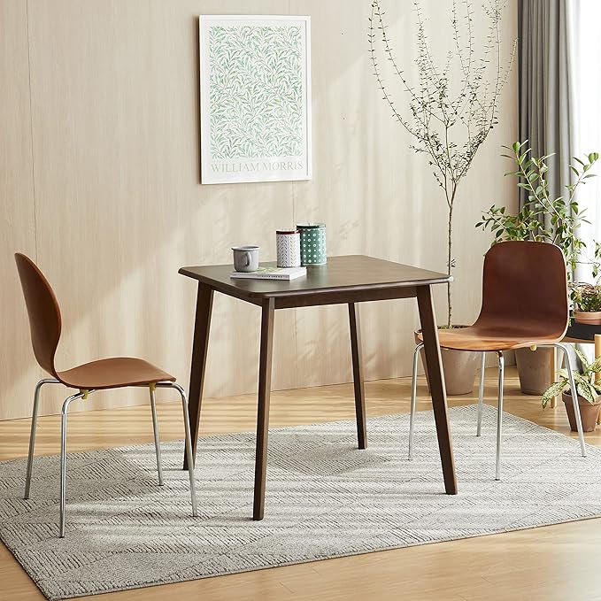 Livinia Canberra 27.6" Square Wooden Dining Table/Mid Century Modern Malaysian Oak Kitchen Table (Walnut) Table Only