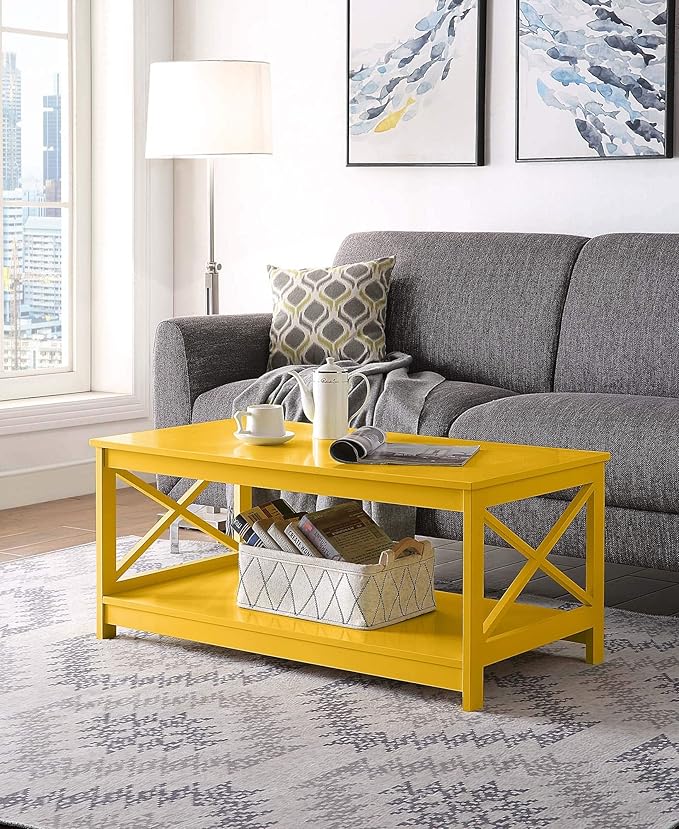 Convenience Concepts Oxford Coffee Table with Shelf, Yellow