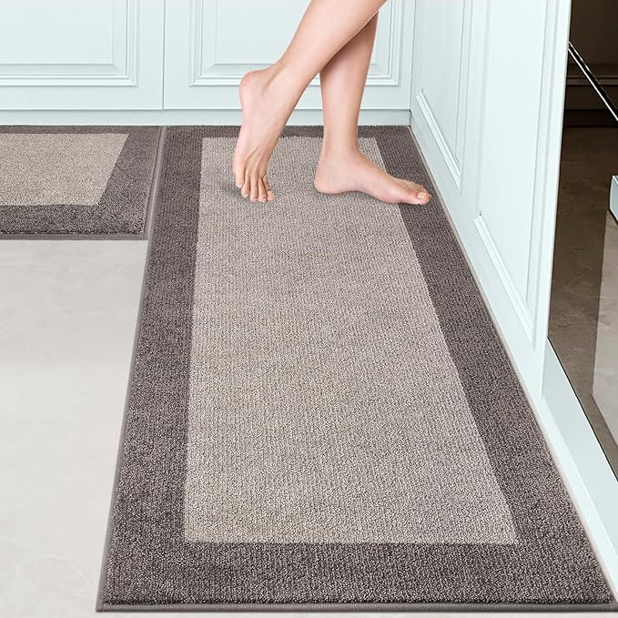 Machine Washable (24" x 36"+ 24" x 60"') Kitchen Rugs Set of 2, Non Slip Kitchen Mats for Floor, Absorbent Entrance Runner Rugs for Bedroom, Hallway, Bathroom, Door (Roll Packing)
