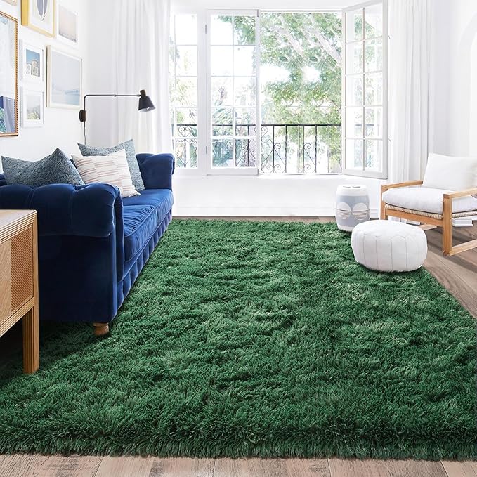 Rugs for Living Room 6x9, Soft Shaggy Modern Shag Area Rug for Bedroom, Upgrade Non-Slip Plush Fluffy Carpet for Kids Boys Girls Room Home Decor Aesthetic, Blackish Green