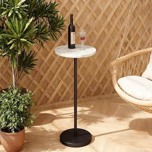 Nature Marble Drink Table, Pedestal Table, Small Round Side Table, Martini Table for Living Room, Bathroom, Small Space (Black 1)