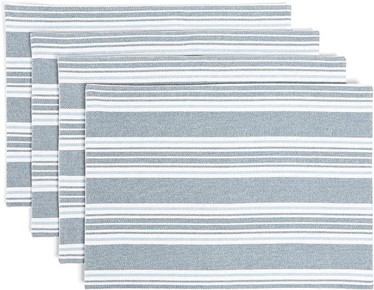 Over&Back Set of 4 Woven Placemats - Colorful Dining Table Mat - 100% Cotton - Machine Washable - Kitchen and Home Decor - Blue - 14" L X 20" W